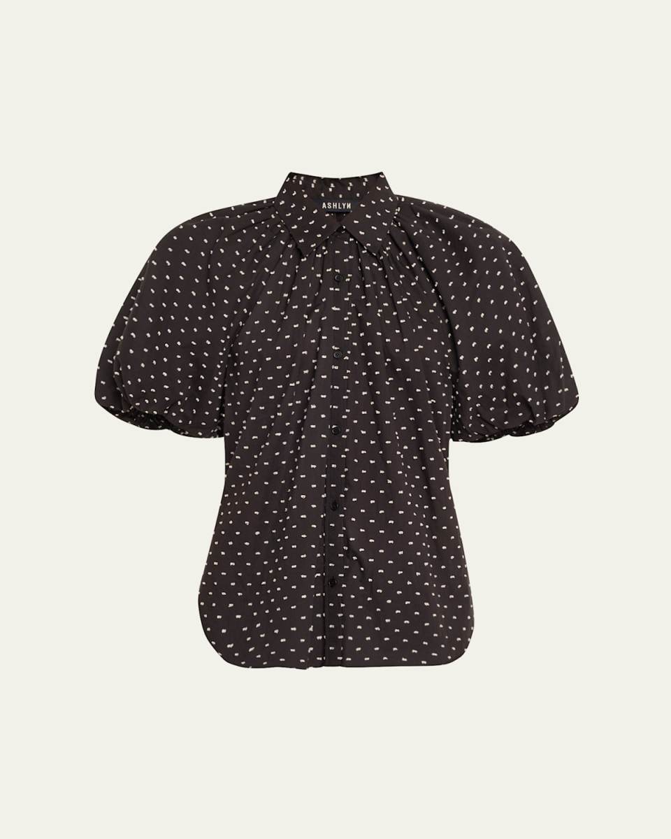 Charlier Printed Balloon-Sleeve Blous